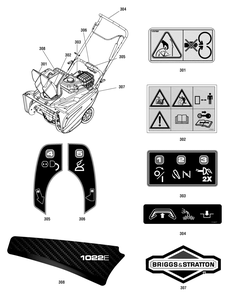 Decals Group Diagram and Parts List for 1696720-02-1022E 2020 Briggs and Stratton Snow Blower